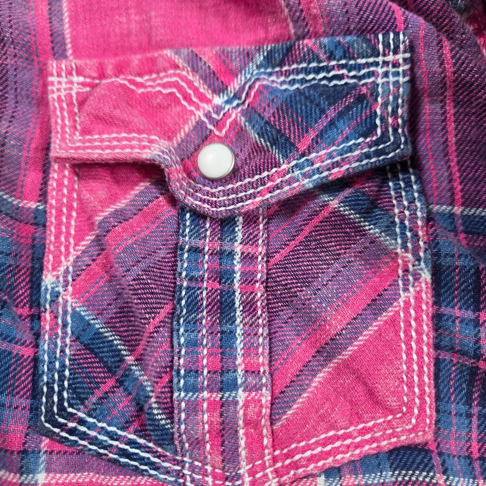 BKE Vintage Mens XL Pink Plaid Western Pearl Snap Short Sleeve Shirt - Picture 5 of 13
